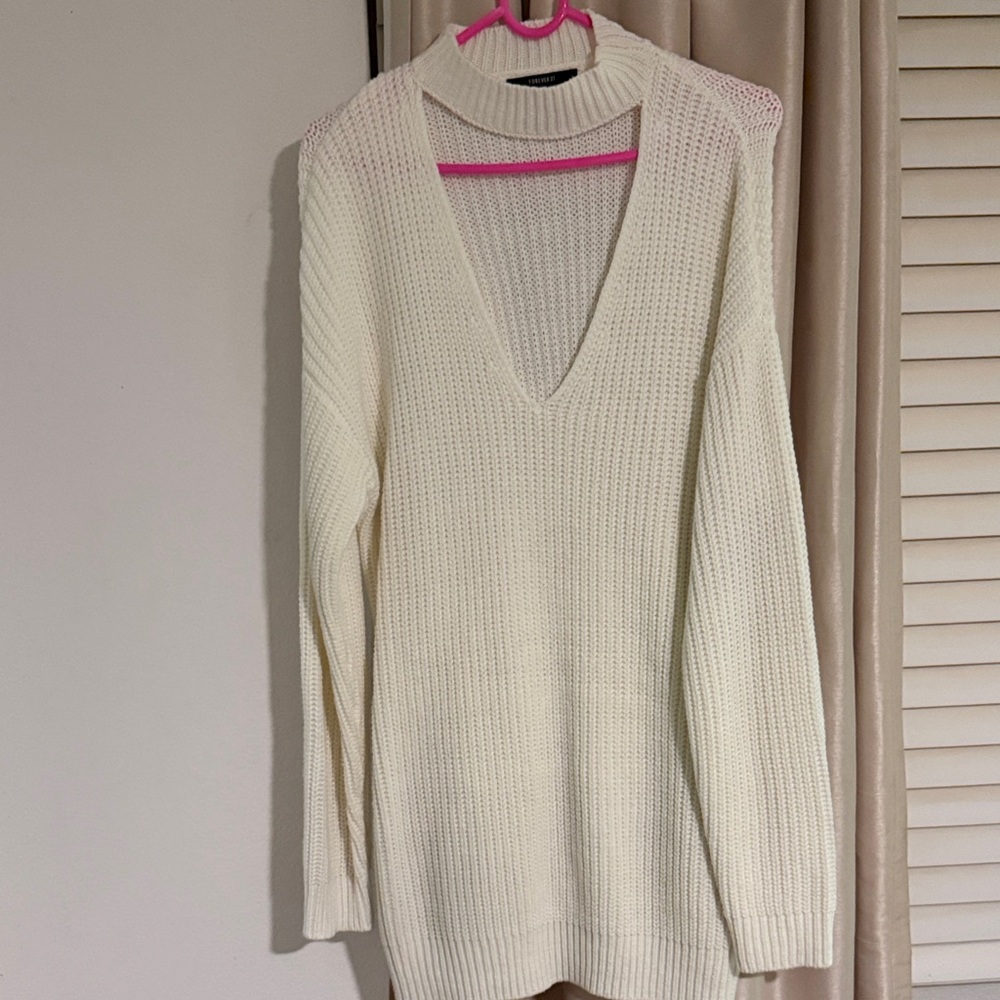 Forever 21 Cream V-Neck Sweater